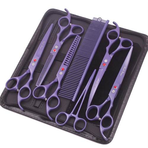 紫龙宠物剪刀7.0容全寸直剪骨弯剪紫龙purp鱼翘剪打薄牙剪手型剪