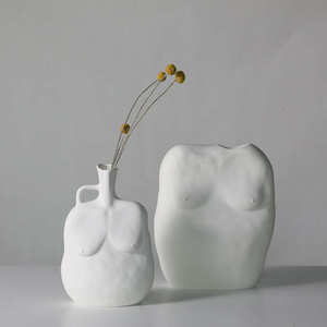 北欧素色陶瓷白色花瓶摆件身体艺术抽象家居装饰软装饰品插花花器