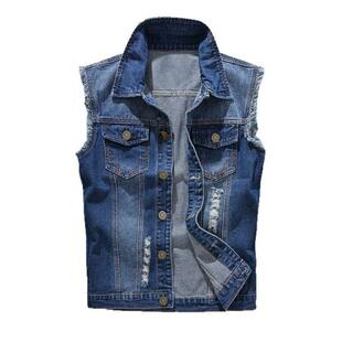 R 80174 Hole ripped denim waistcoat 破洞牛仔马甲