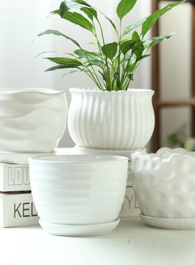 网红花盆陶瓷清仓大号中号家用绿萝吊兰多肉绿植白色蝴蝶兰盆