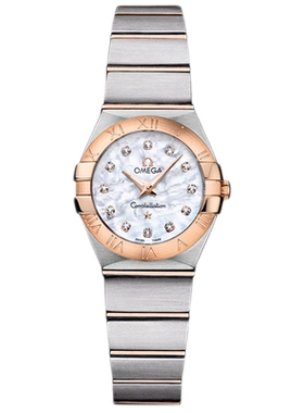 [9.8新]欧米茄星座精钢/18k玫瑰金石英手表女123.20.24.60.55.001