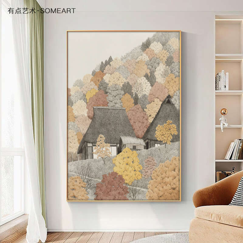 树林风景客厅大幅装饰画抽象艺术餐厅壁画日式复古玄关竖版挂画图片