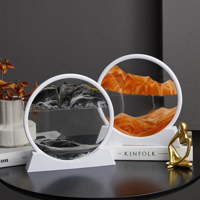 玻璃艺品3D装流沙厅画摆件工沙漏客玄关办公桌定制款面解压饰品礼