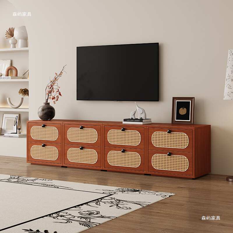 中古风斗柜实木多功能床尾家用抽屉式落地柜客厅藤编大容量储批发