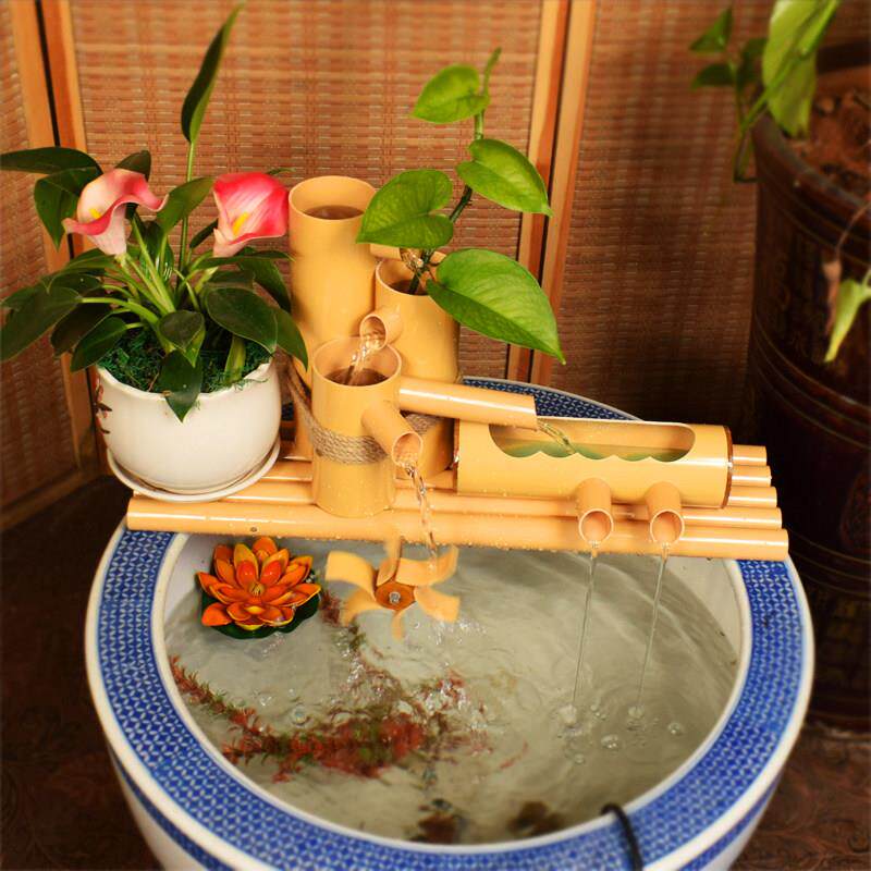过滤器石槽鱼缸造景装饰循环水增氧水车PVC塑料竹制竹筒子流水器