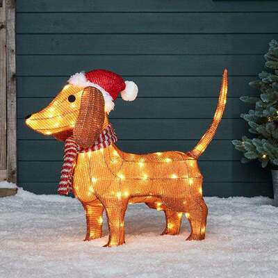 腊肠狗圣诞庭院装饰灯Dachshund Dog Light Up Outdoor Figure
