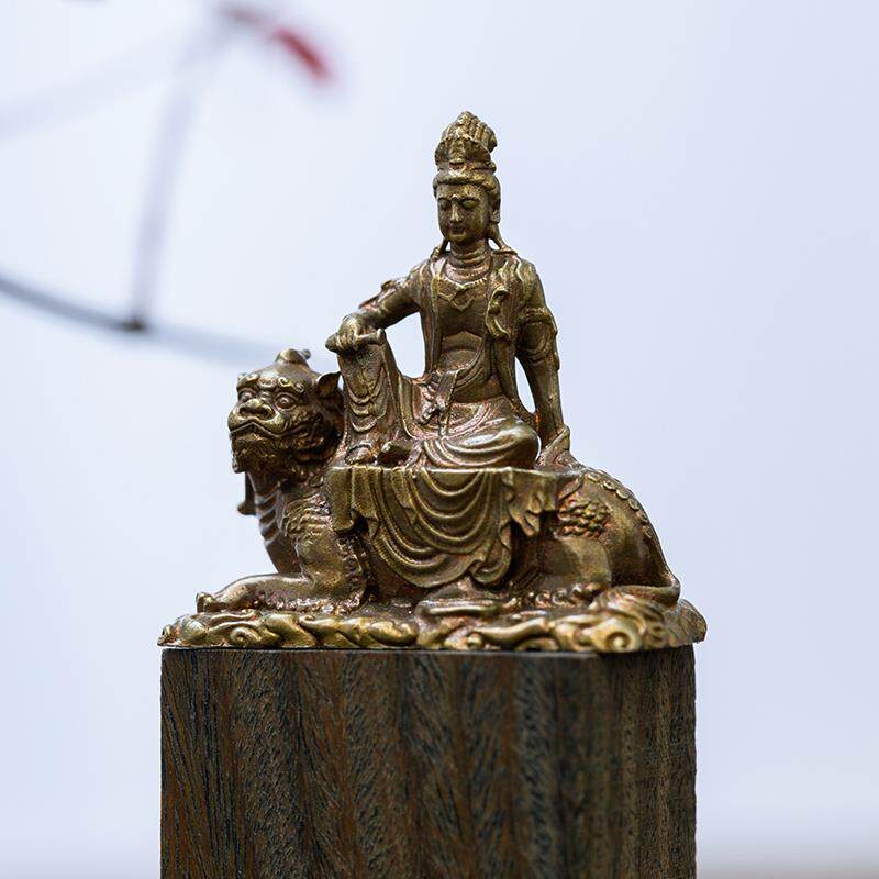 高档金毛吼观音佛随像神像世摆音菩萨像件铜像迷你精致小号身佛观