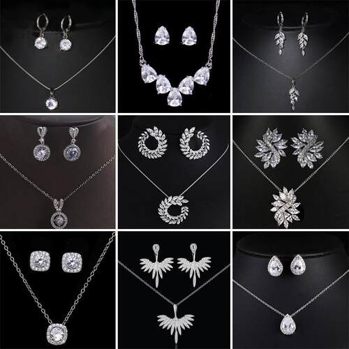 Luxury Water Drop Pendant Necklaces Earrings Sets Shininy Cu