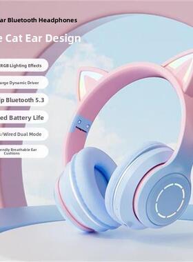 LED Cat Ear Noise Cancelling Headphones Bluetooth5.0 Headset