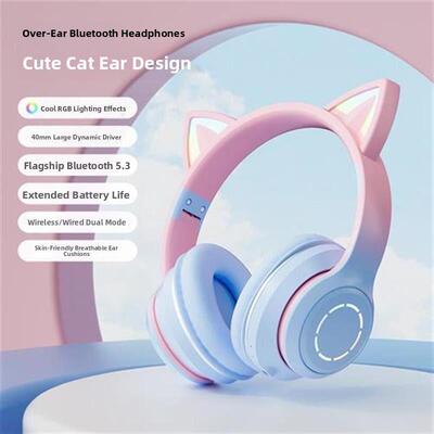 LED Cat Ear Noise Cancelling Headphones Bluetooth5.0 Headset
