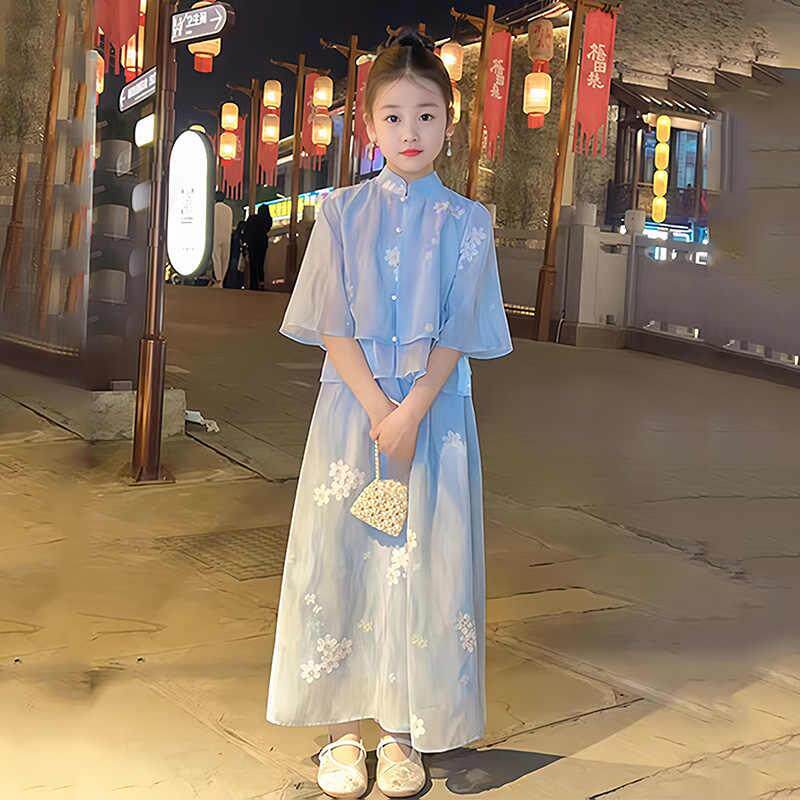 英国Next Kiss女童新中式套装夏季新款中大童薄款国风汉服两件套