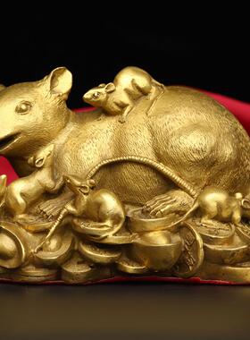 直销新款中式精工铜如意五子鼠金钱鼠五福临门鼠摆件书房办公室装