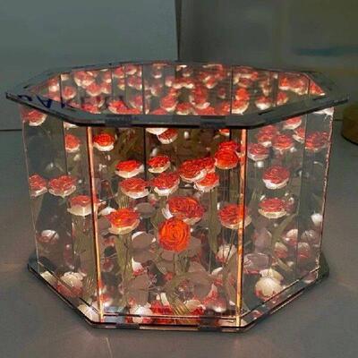 Handmade Bedroom Night Light Tulips Mirror Cube DIY Night