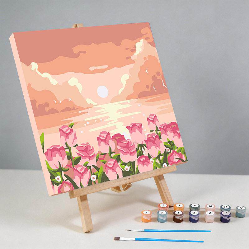 20×20数字油画跨境12色风景系列手工diy填色儿童解压治愈丙烯画
