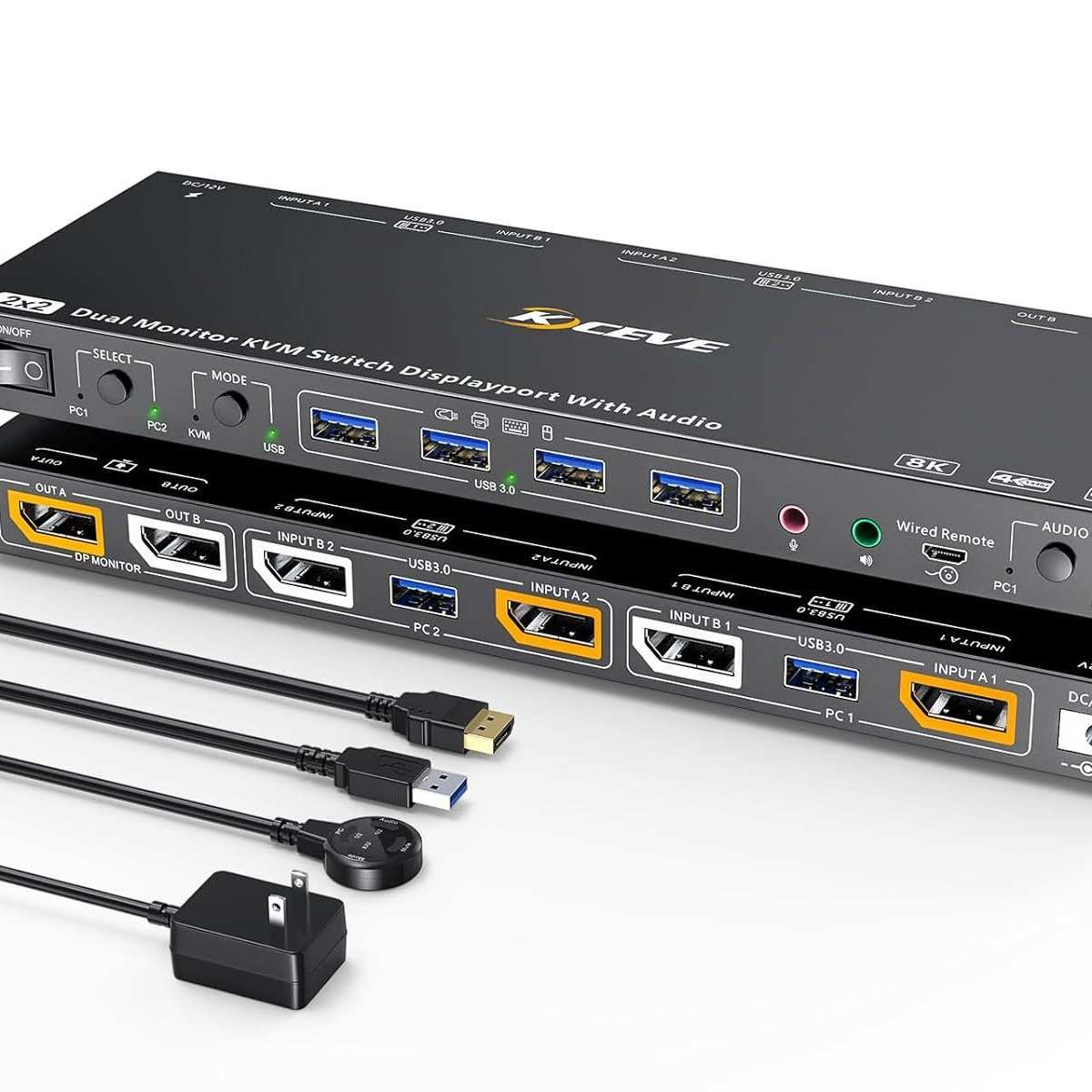 8K DP KVM切换器8K/60Hz共享一套鼠标键盘打印机设备2台电脑