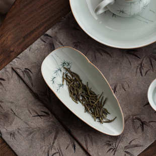 风宜长物手绘竹子茶则茶拨两件套陶瓷茶荷功夫茶具配件茶道六君子