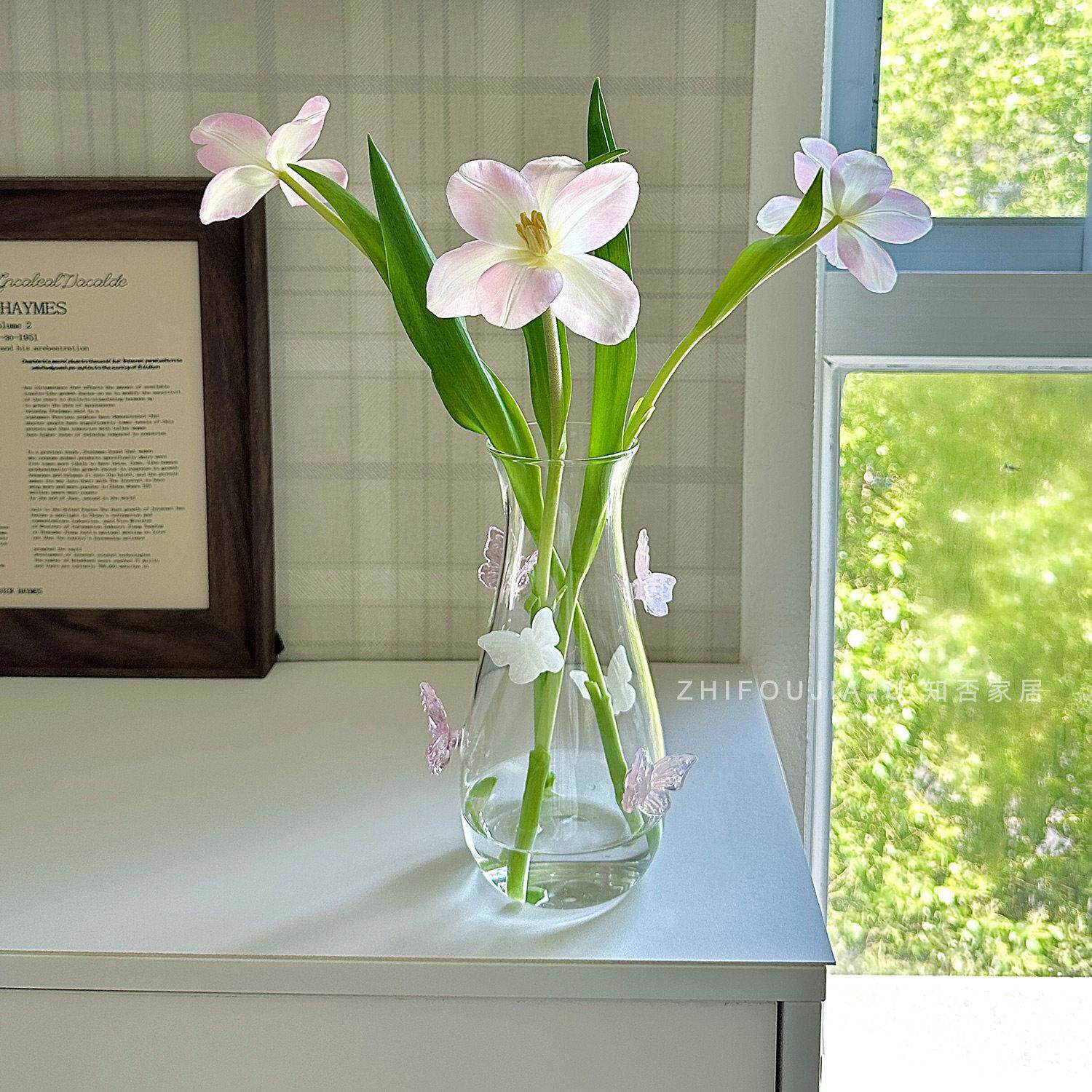 立体蝴蝶花瓶玻璃小众设计高级感花器ins风客厅电视柜装饰品摆件