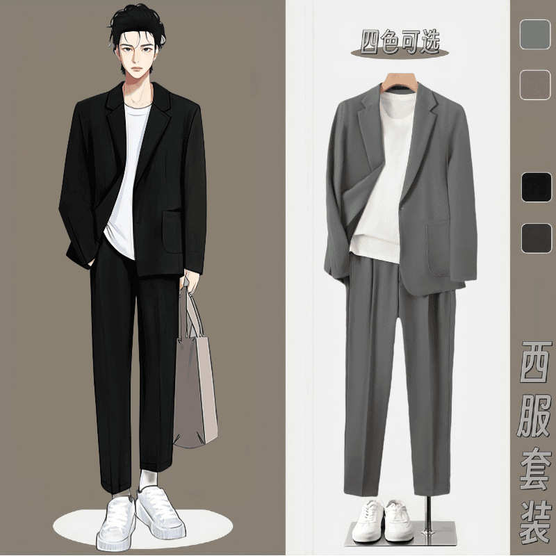 休闲西服套装男士韩版宽松正装结婚订婚礼服男生西装外套痞帅制服