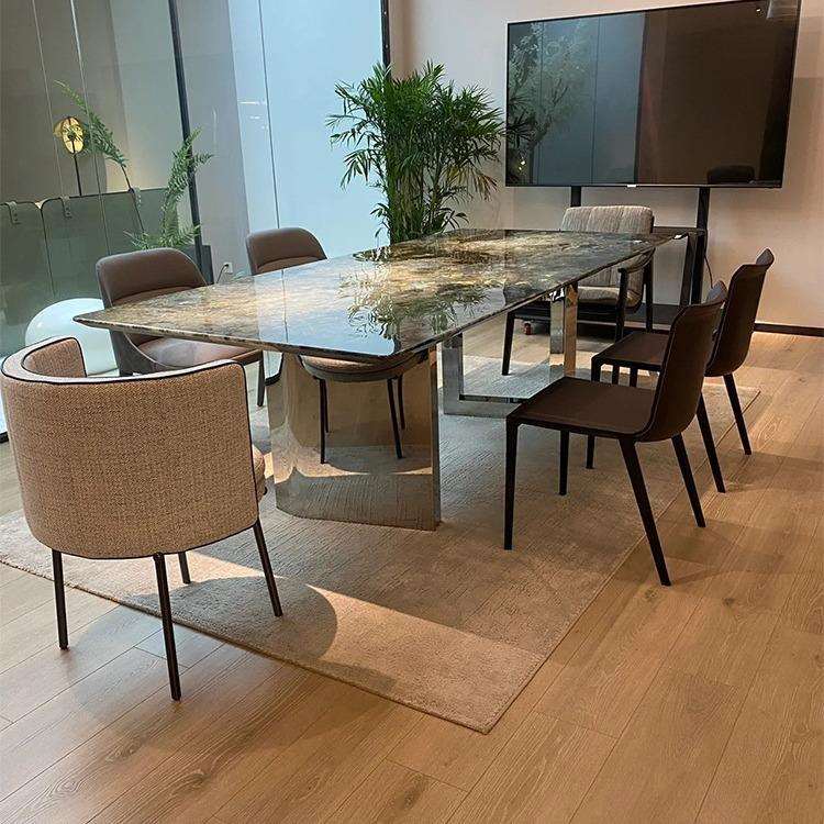 蓝翡翠奢石餐桌蓝宝石天然大理石长方形高级轻奢餐厅天然奢石餐桌