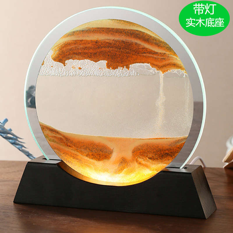 3d立体创意流沙画摆件带灯客厅轻奢艺术沙漏卧室台灯小夜灯装饰品图片