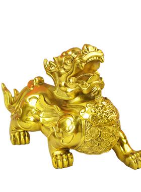 宏达全黄铜金钱如意貔貅大号玄关安宅铜貔貅摆件家居装饰品