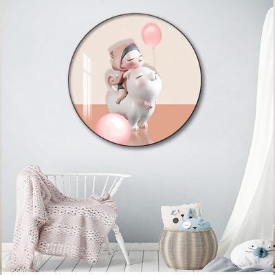 儿头童房圆装饰画女孩JYHY-2公房主床画小清新形卧室房间挂画轻奢