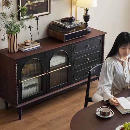 法式实木物餐DH0328复边柜客厅中古收纳茶水柜酒家用餐厅古靠墙储