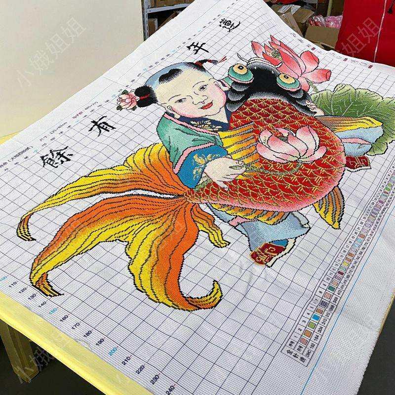 莲年有余十字绣成品不带框纯手工出售已绣好2024新款线绣客厅花卉