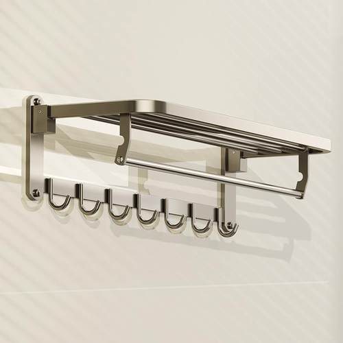 浴室可折叠623巾毛卫生间架打孔置物架免不锈钢壁挂式墙上浴巾收