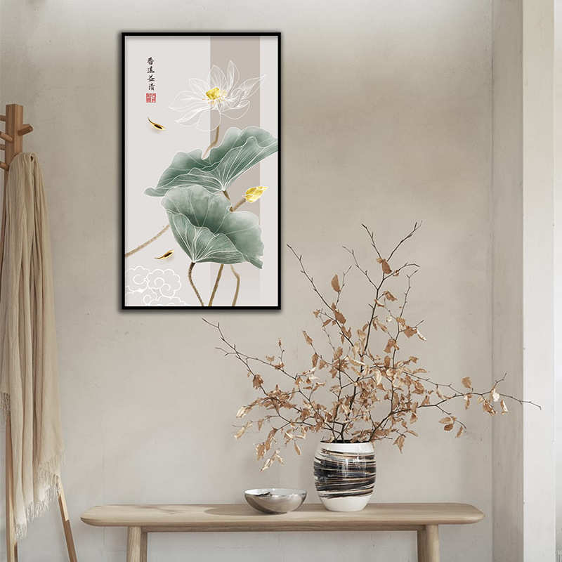 荷花挂画新中式洗手间装饰画卫生间壁画厕所浴室门口防水画免打孔图片