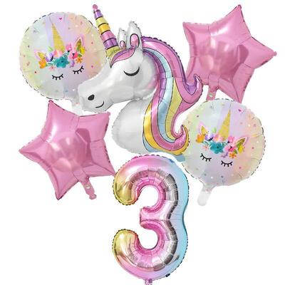 1Set Rainbow Unicorn Balloon 32 inch Number Foil Balloons 1s