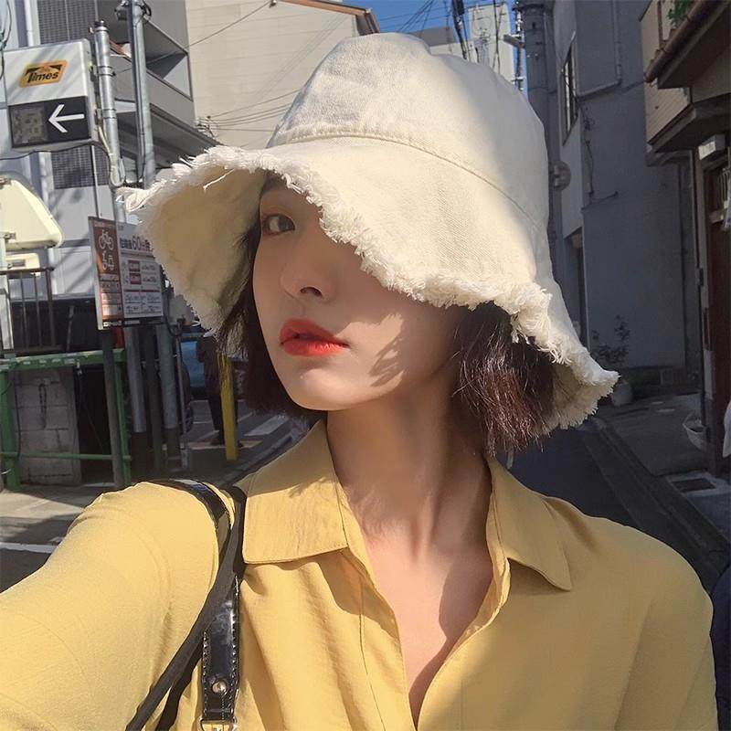 泫雅同款JACQUEMUS夏季洗水大檐渔夫帽度假毛边吊绳防晒女遮阳帽