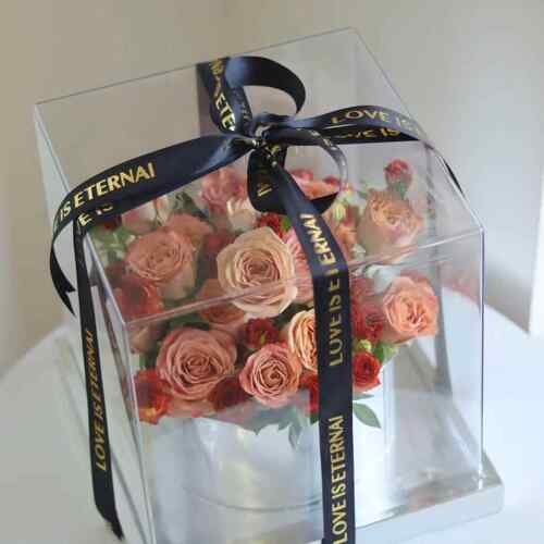 亚克力透明方盒花束包装礼盒手提花盒透明加厚礼物盒展示盒正方形
