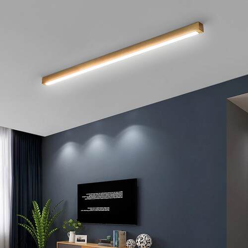 北欧简约实木长条吸顶灯日式客厅灯温馨卧室过道LED灯现代极简风