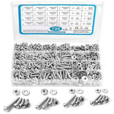 跨境 720pcs 英美制304不锈钢圆头十字螺丝螺母垫片盒装