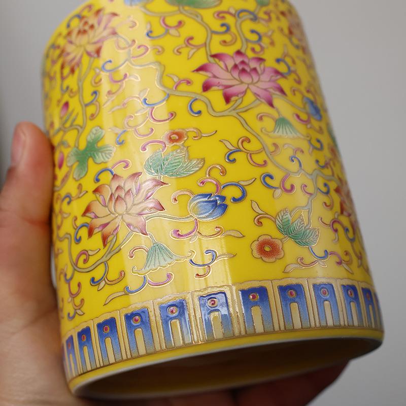 宫廷风粉彩笔筒工艺品家用陶瓷景德镇 时尚花卉图案陶瓷笔筒
