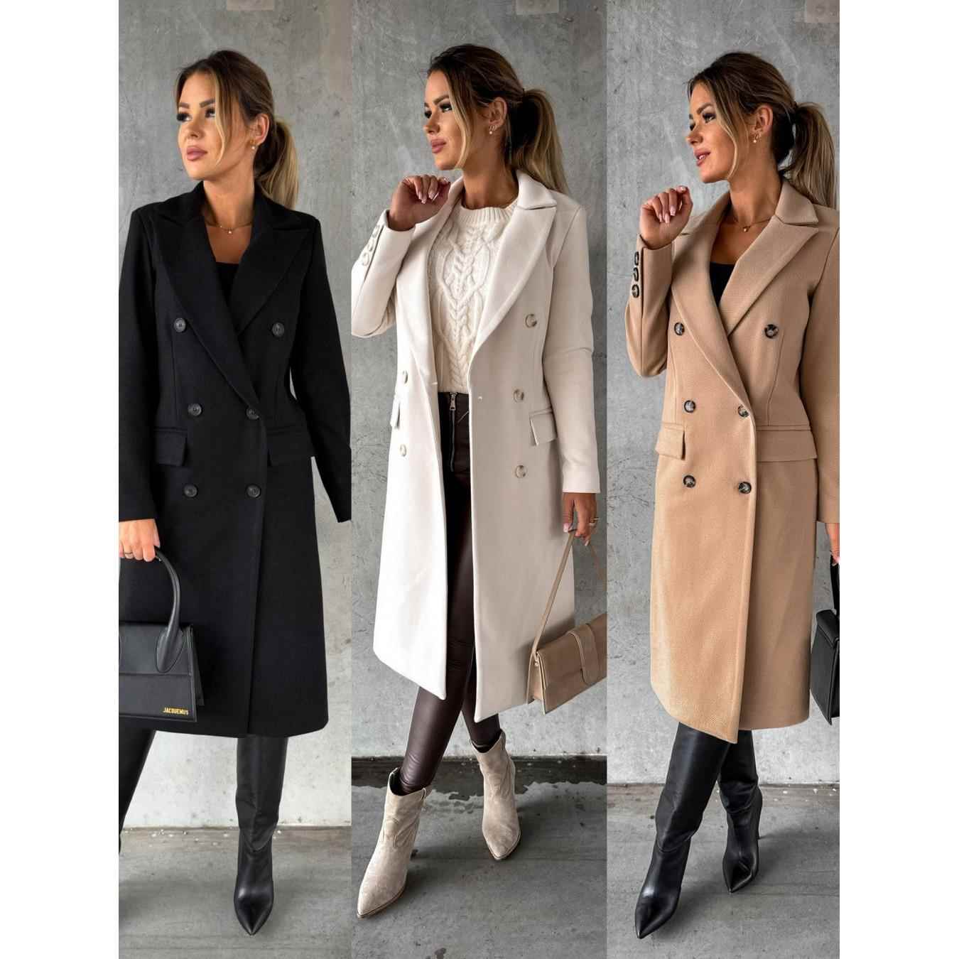 women for coat woolen double-breasted long-sleeved simple