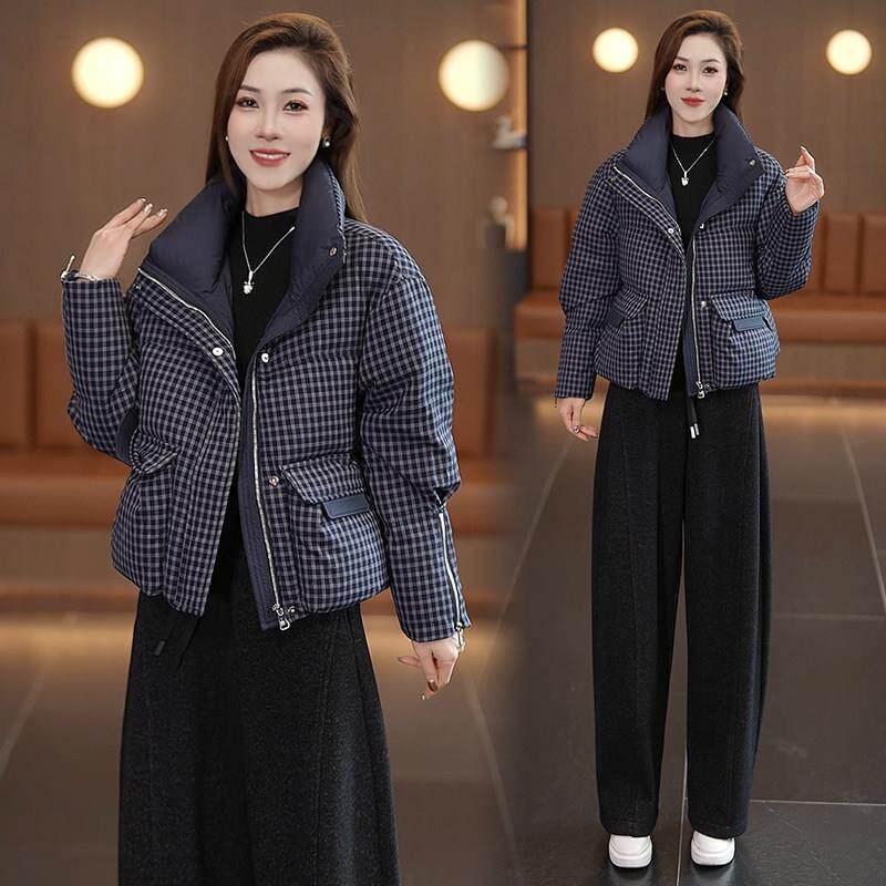 香港代购时尚格子短款羽绒服女冬季新款宽松显瘦面包服保暖外套潮