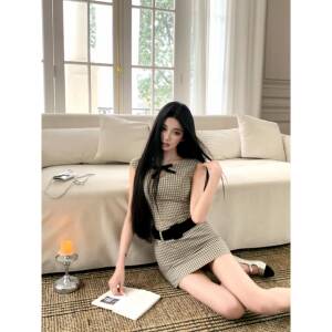 Barb Chill「千鸟格·复古千金裙」法式格纹洋装女夏季包臀短裙
