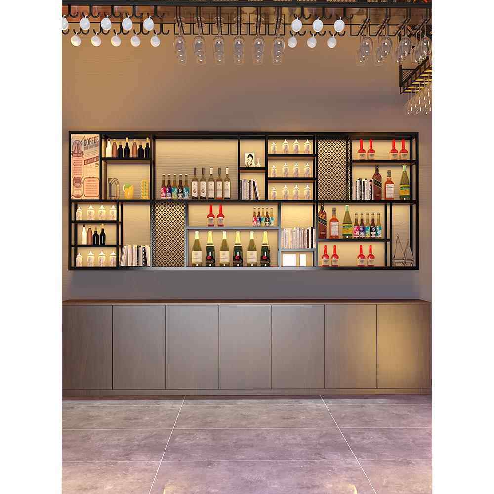 吧台酒柜壁挂式靠墙置物架铁艺工业风展示架创意酒吧餐厅红酒架子