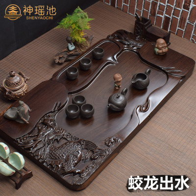 黑檀木茶盘整块实木原木加厚精雕大号家用茶海茶台排水功夫茶具