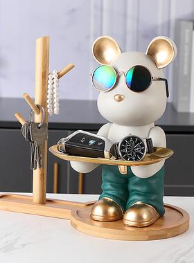 爱心熊玄关钥匙收纳托盘摆件客厅办公桌面家居装饰品可取存钱罐