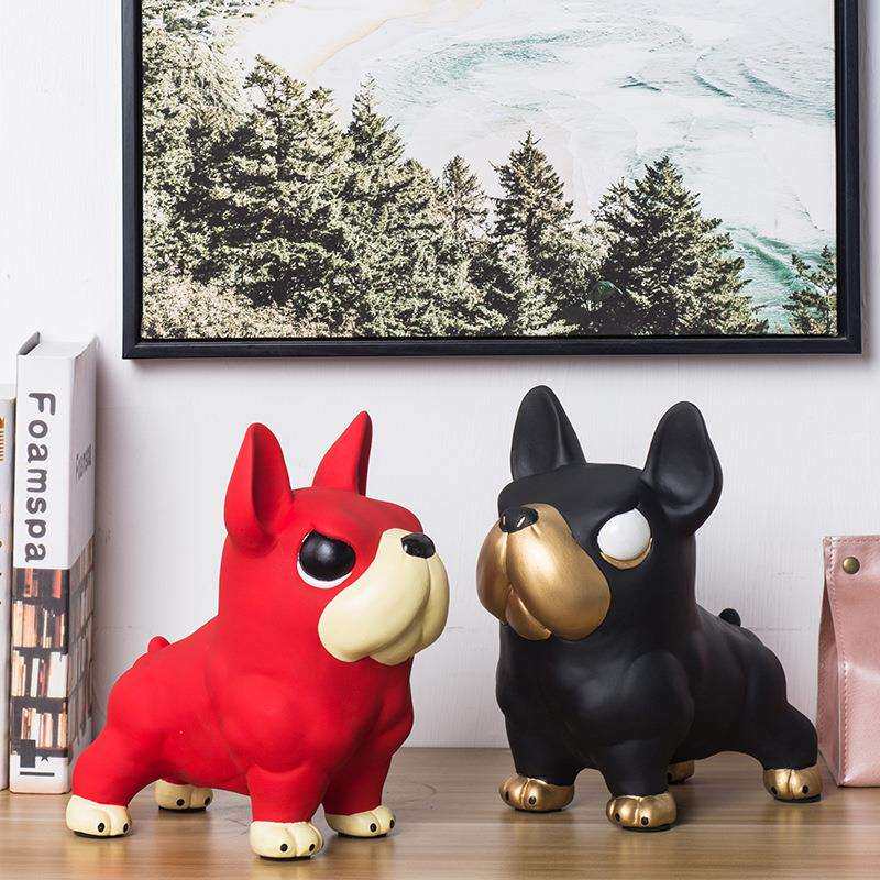 新款直销网红可爱法斗犬陶瓷存钱罐狗家居摆件北欧风格客厅书房装