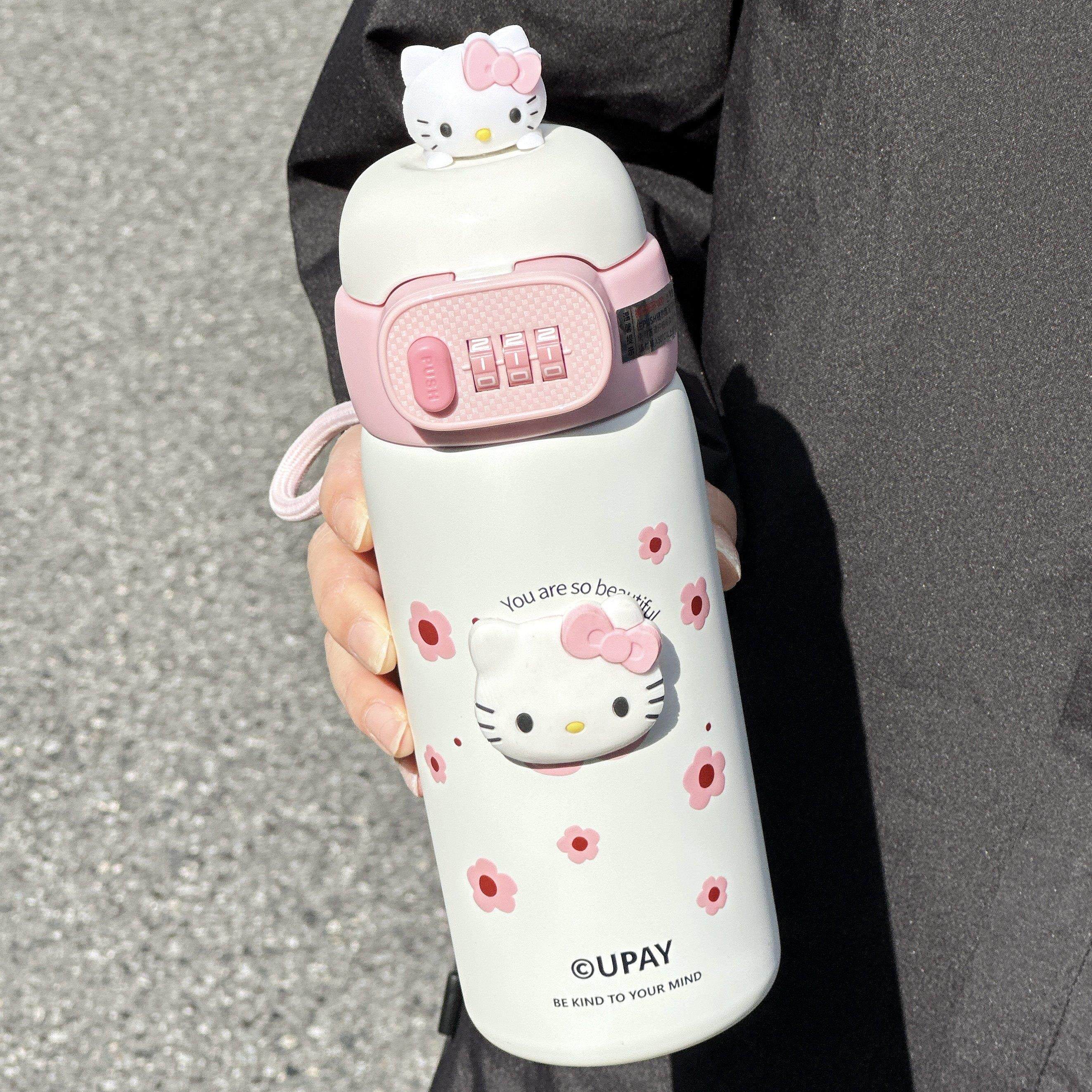 密码锁保温杯儿童指纹水杯男女孩小学生上学专用吸管可携式杯子水