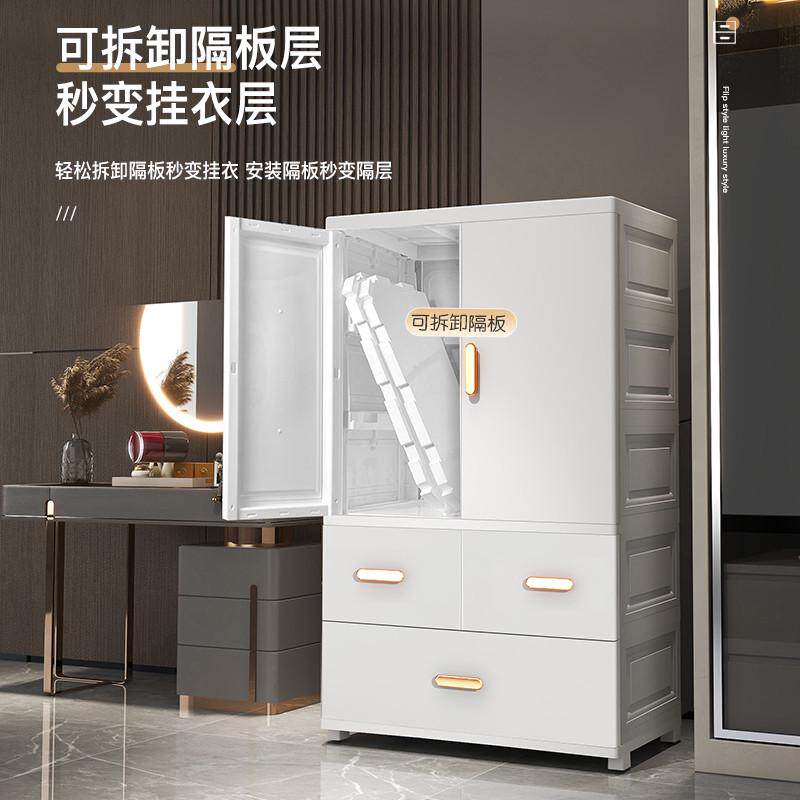 60CM宽加厚儿童衣柜简易卧室塑料柜子欧式双开门抽屉式挂衣收纳柜