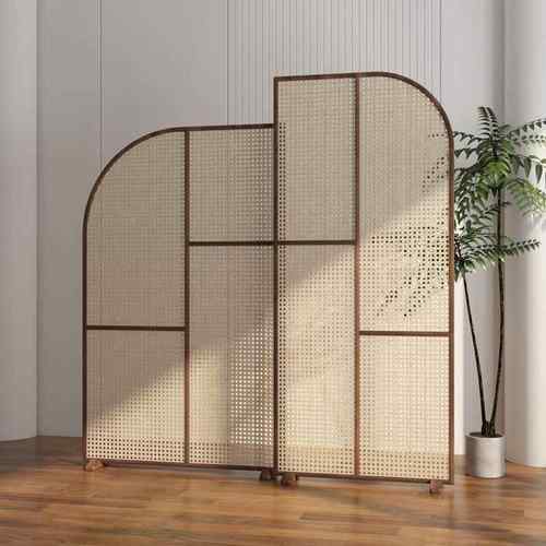 日式实木藤编屏风隔断客厅简约名宿酒店禅意新中式组合可移动座屏