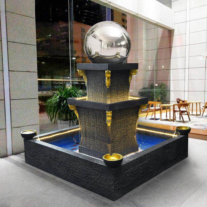 大型圆球转动流水摆件欧式家居庭院鱼池景观装饰玄关转运球喷泉