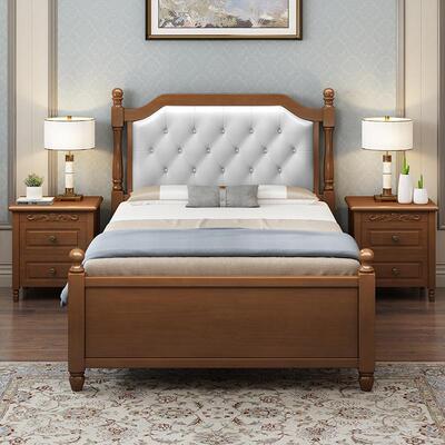 全实木808A美储式床1.2/1.3米单人床儿童批1米小户型软包高5箱物