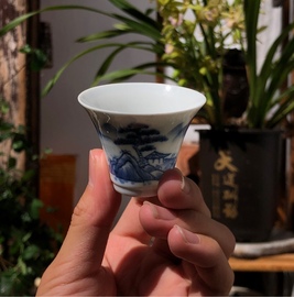 潮州工夫茶纯手工手绘苏麻离青若深珍藏稀缺青花马蹄杯功夫茶杯子