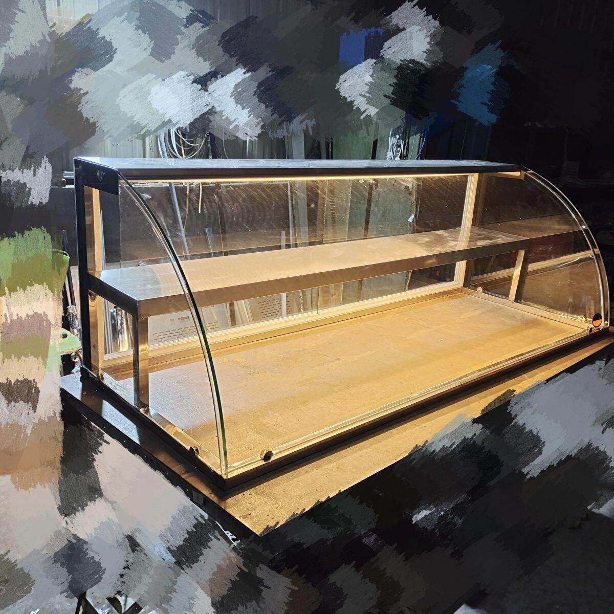 圆弧方形罩定制拉门玻璃罩快餐车售饭台商用玻璃罩展示柜熟食柜